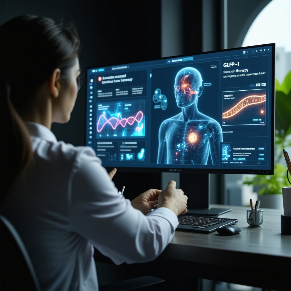 Telemedicine consultation displaying personalized GLP-1 weight loss treatment plan with genetic biomarkers and medication choices