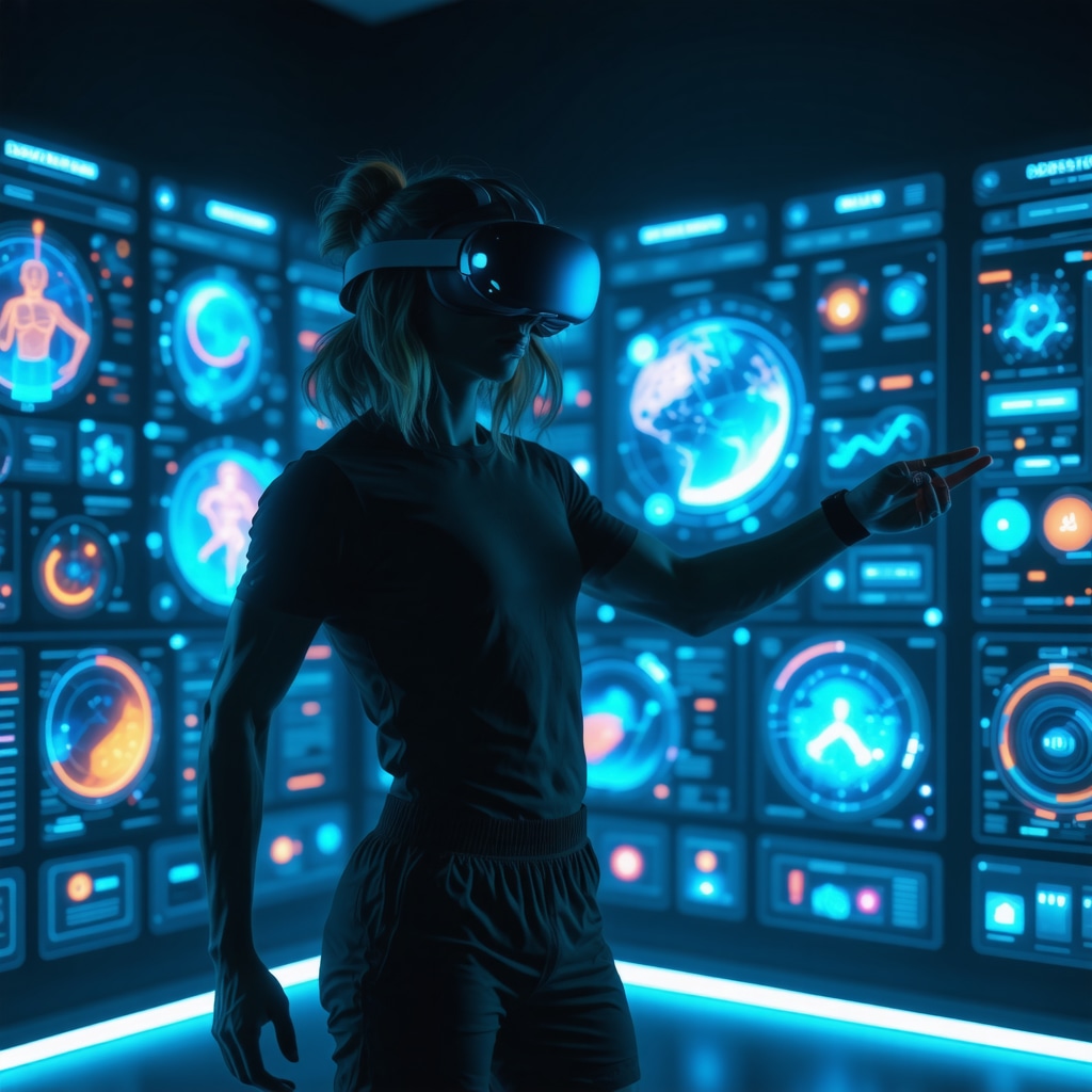 Person using VR headset with digital health and genetic data overlays illustrating telemedicine weight loss innovations