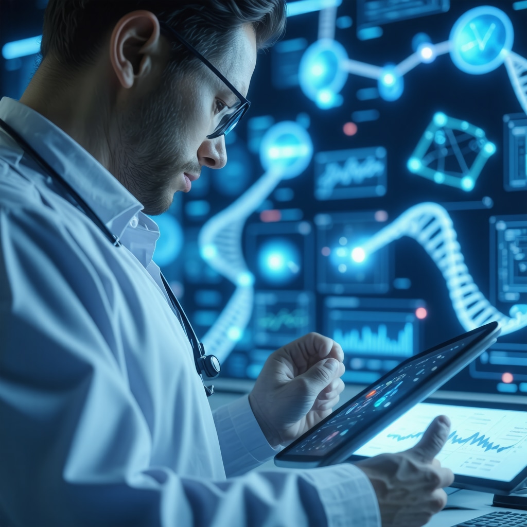 Doctor using AI software analyzing genetic and biometric data for personalized weight loss