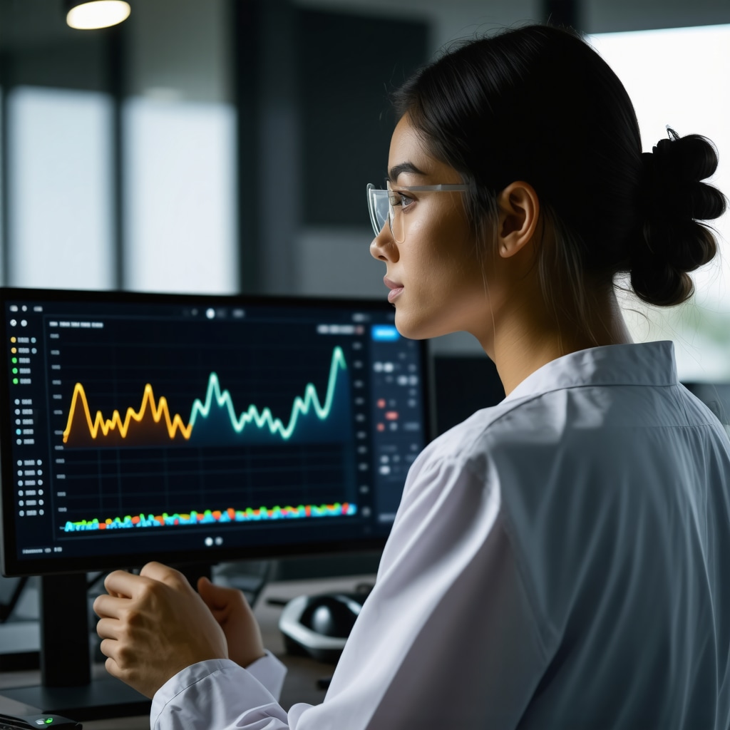 Doctor analyzing AI health data on a secure monitor