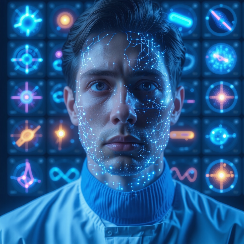 Futuristic AI interface depicting integration of genomics and microbiome data for weight loss drug personalization