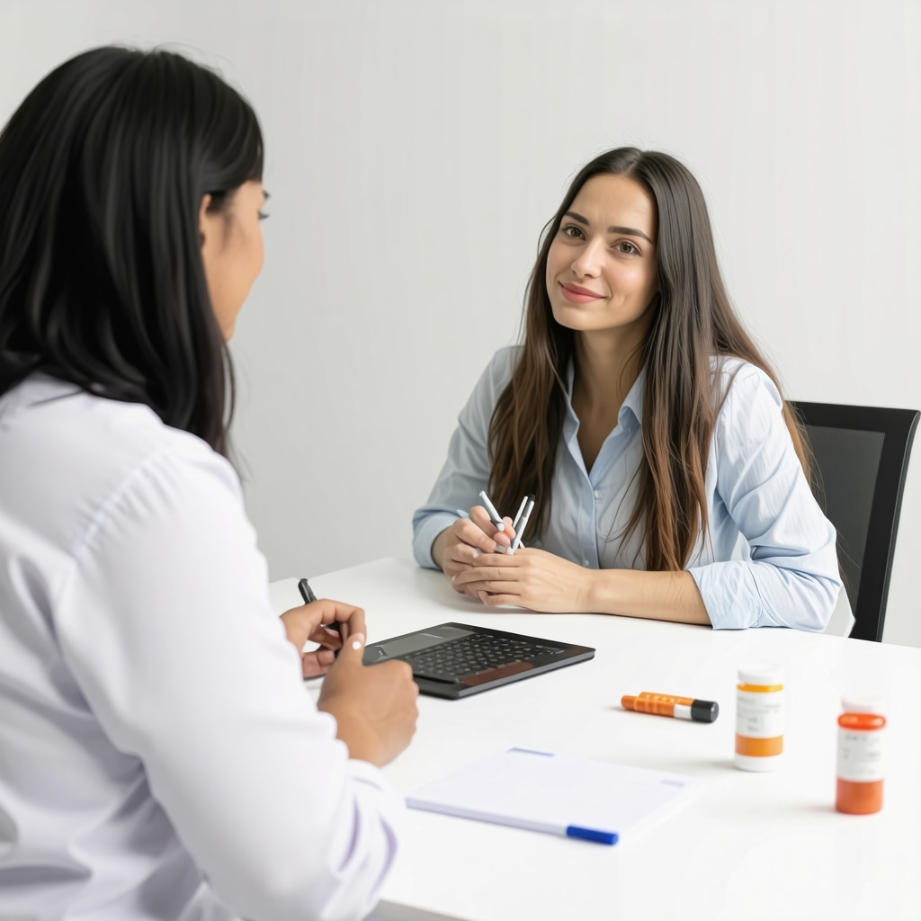 Doctor explaining weight loss medication options to patient during telemedicine consultation
