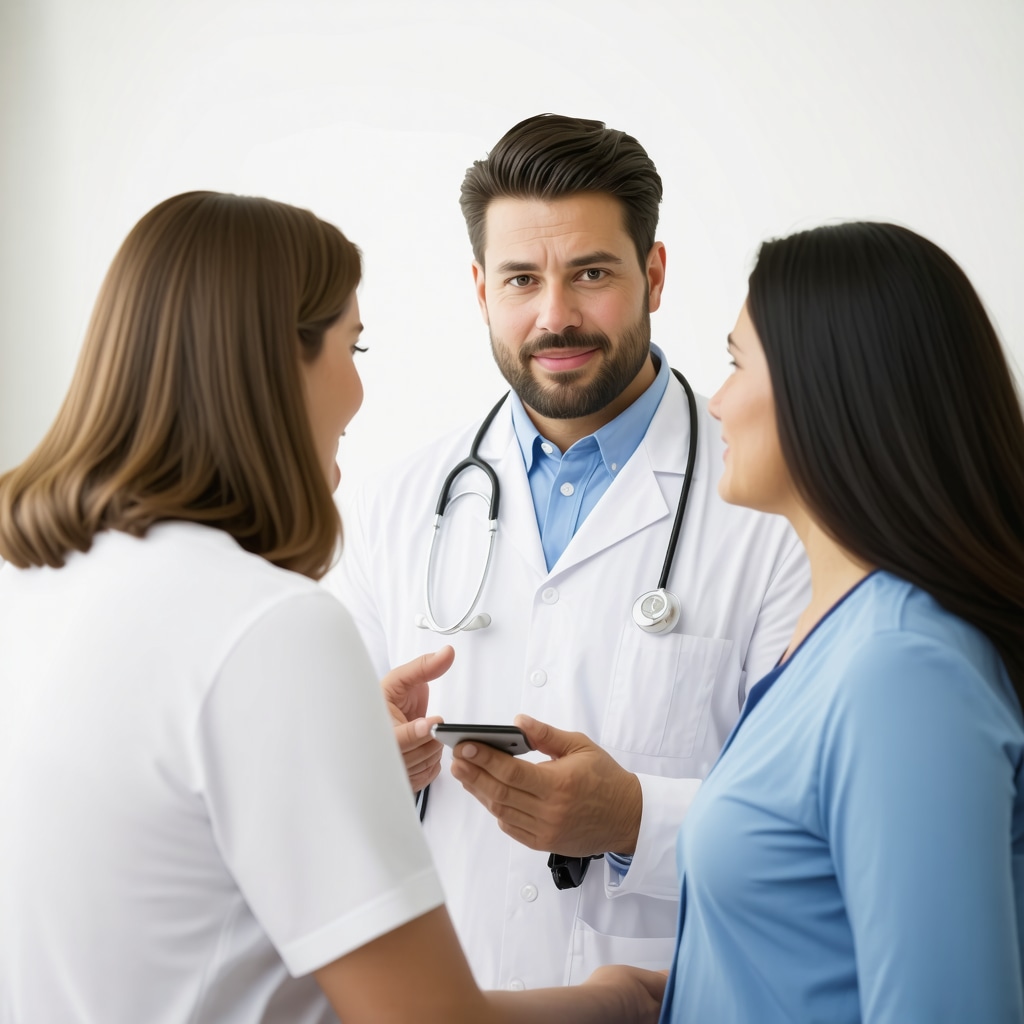 Healthcare professional consulting patient about weight loss injections.