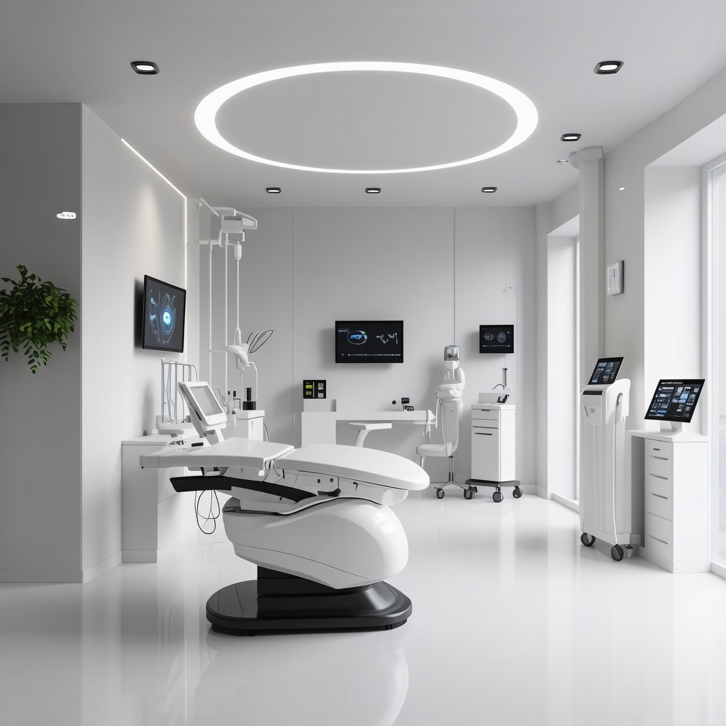 Futuristic medical clinic with advanced injectables and digital health tools for weight management