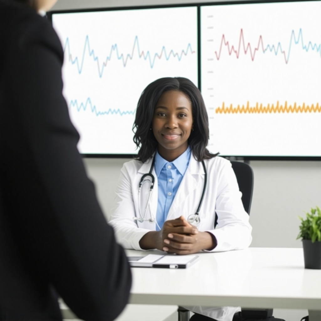 Doctor and patient discussing personalized weight loss strategies with data visualizations