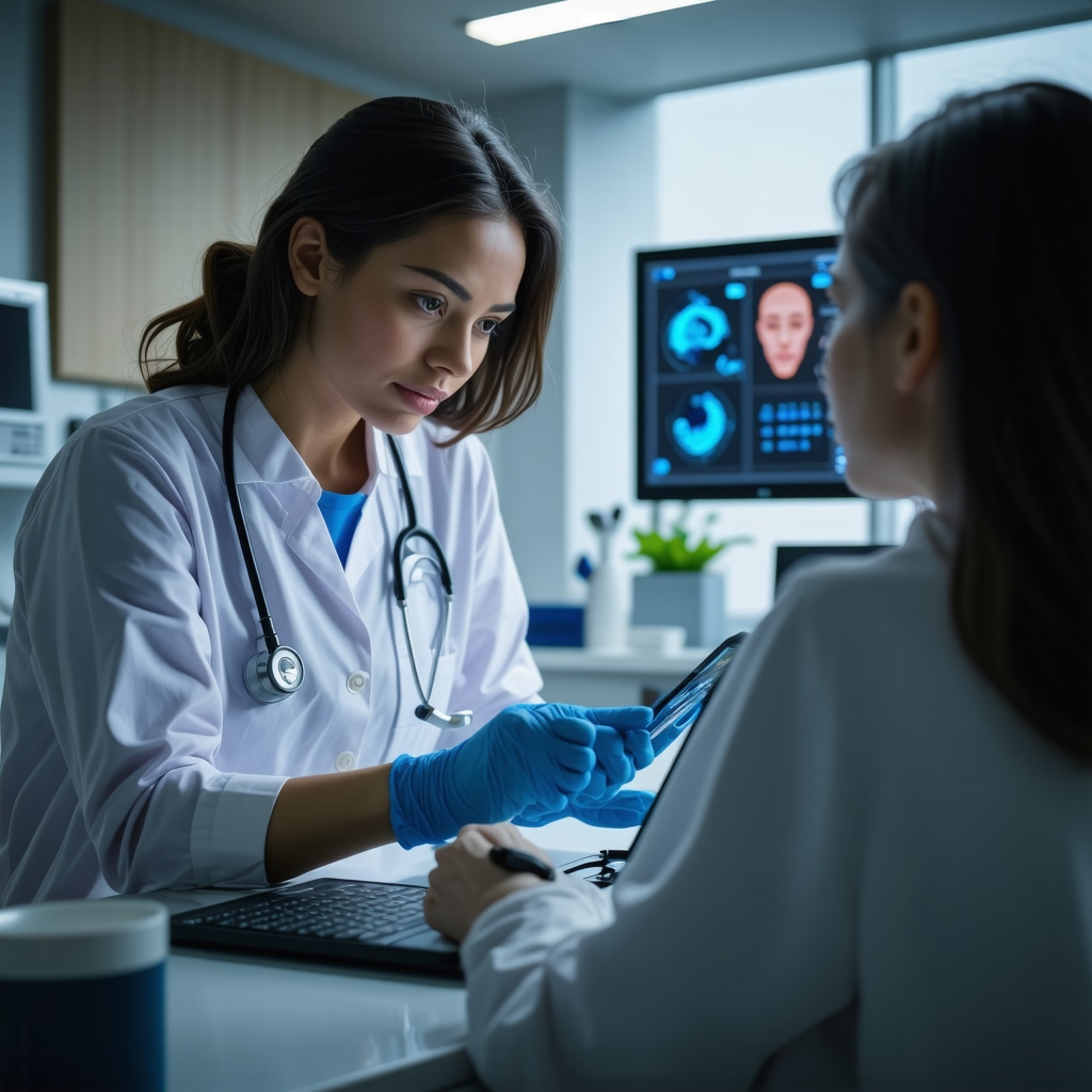 Futuristic doctor using digital devices for personalized weight loss consultation