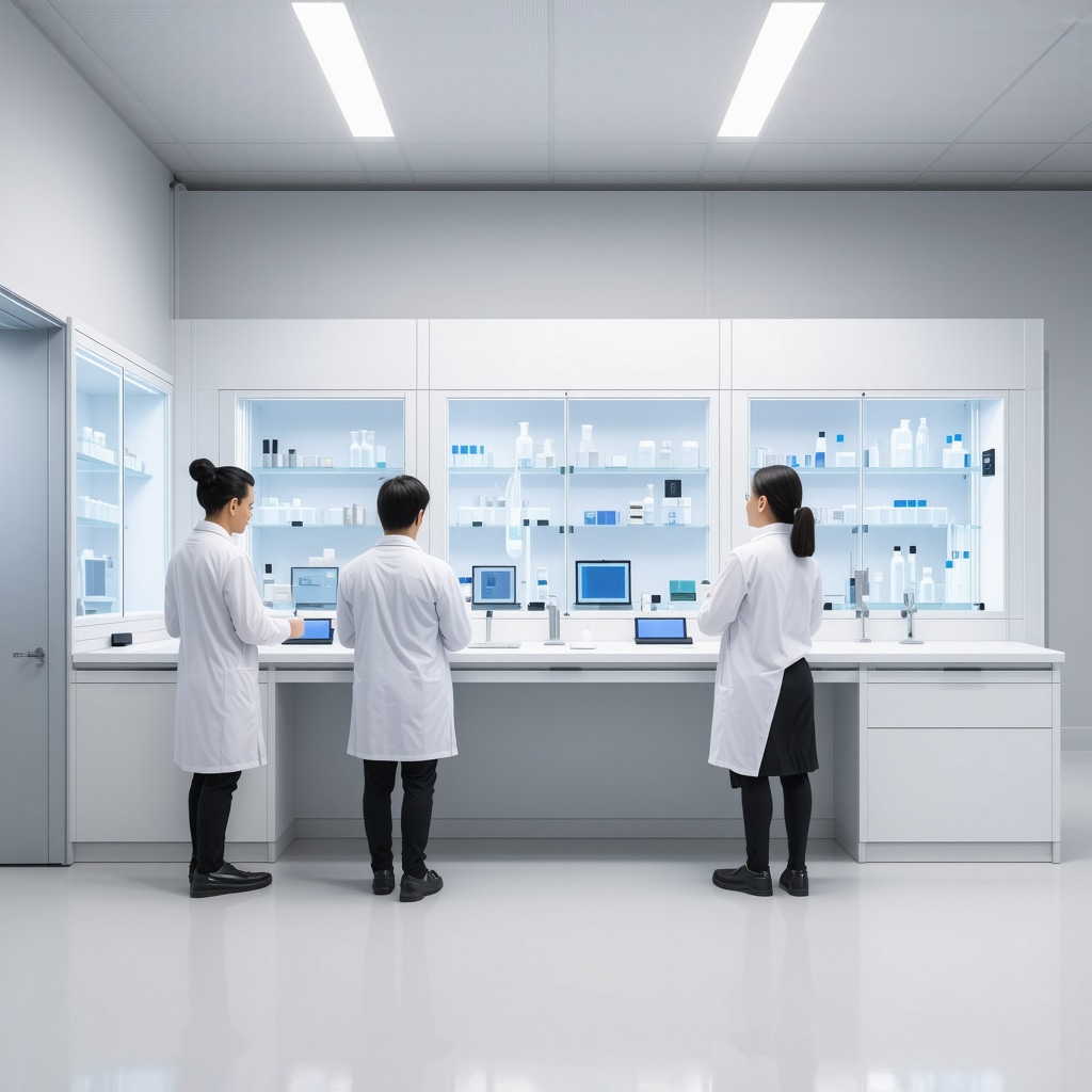 Modern medical lab with genetic testing tools and healthcare professionals discussing personalized treatment plans.
