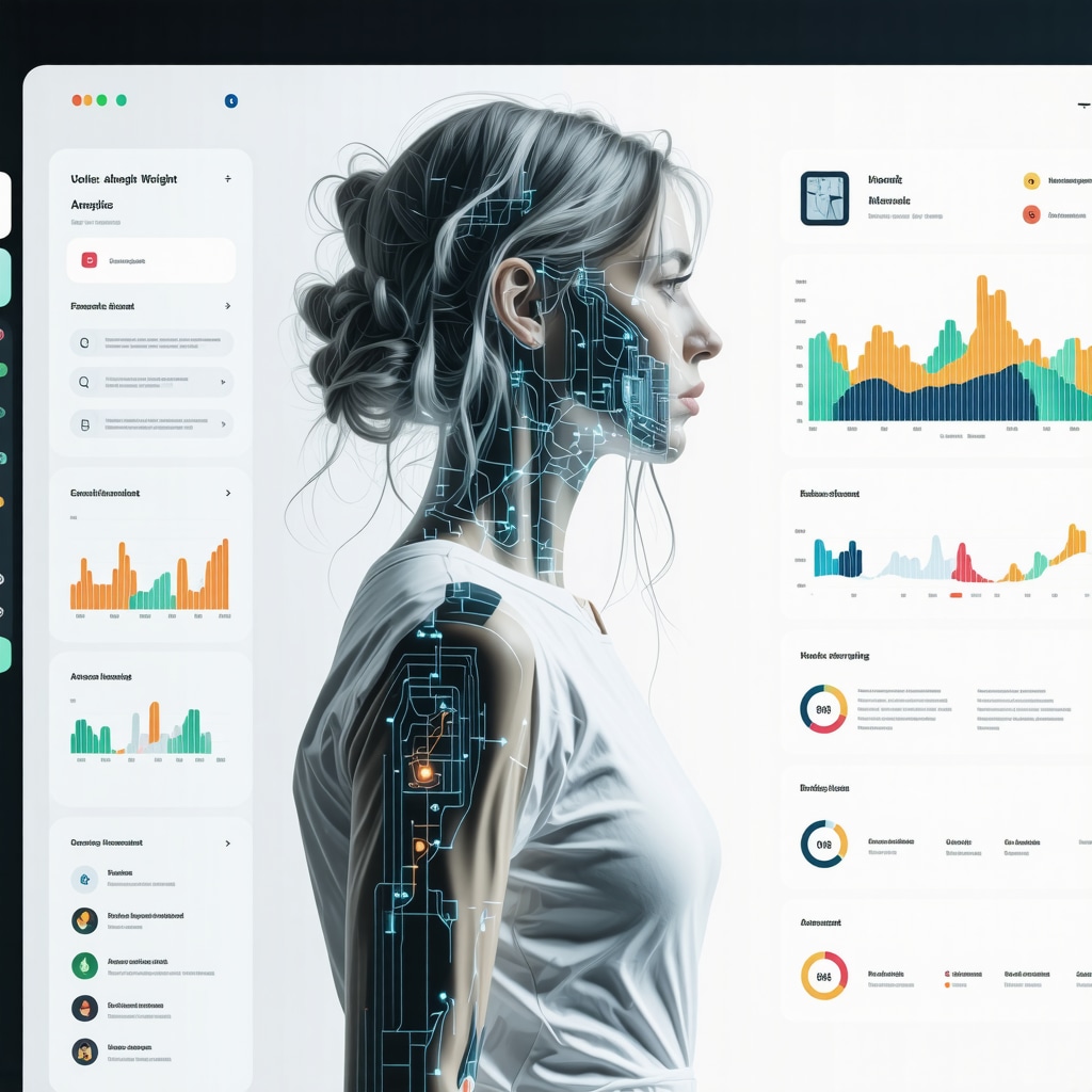 Illustration of digital health interface with genomic data and AI analytics for personalized weight management