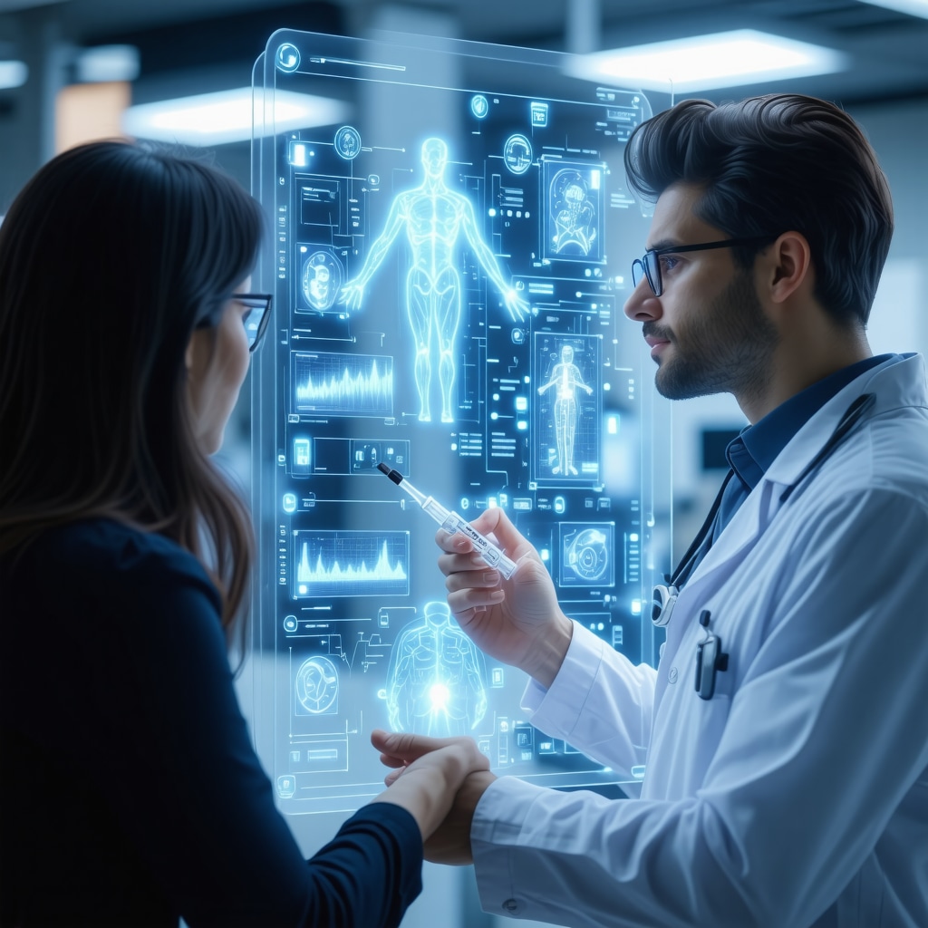 Patient and doctor reviewing AI-driven genetic and metabolic data for personalized injectable weight loss treatment