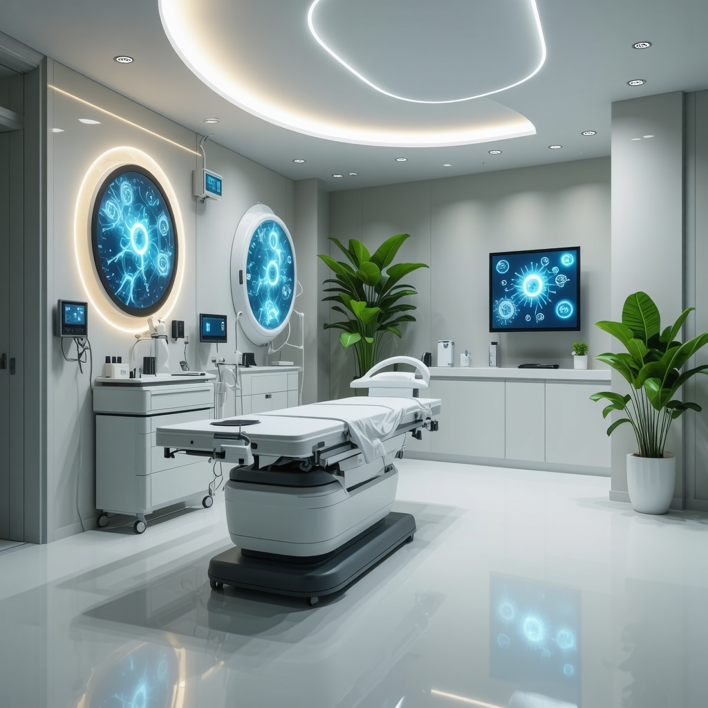 Advanced medical clinic with digital health and microbiome analysis tools for personalized weight loss treatments.