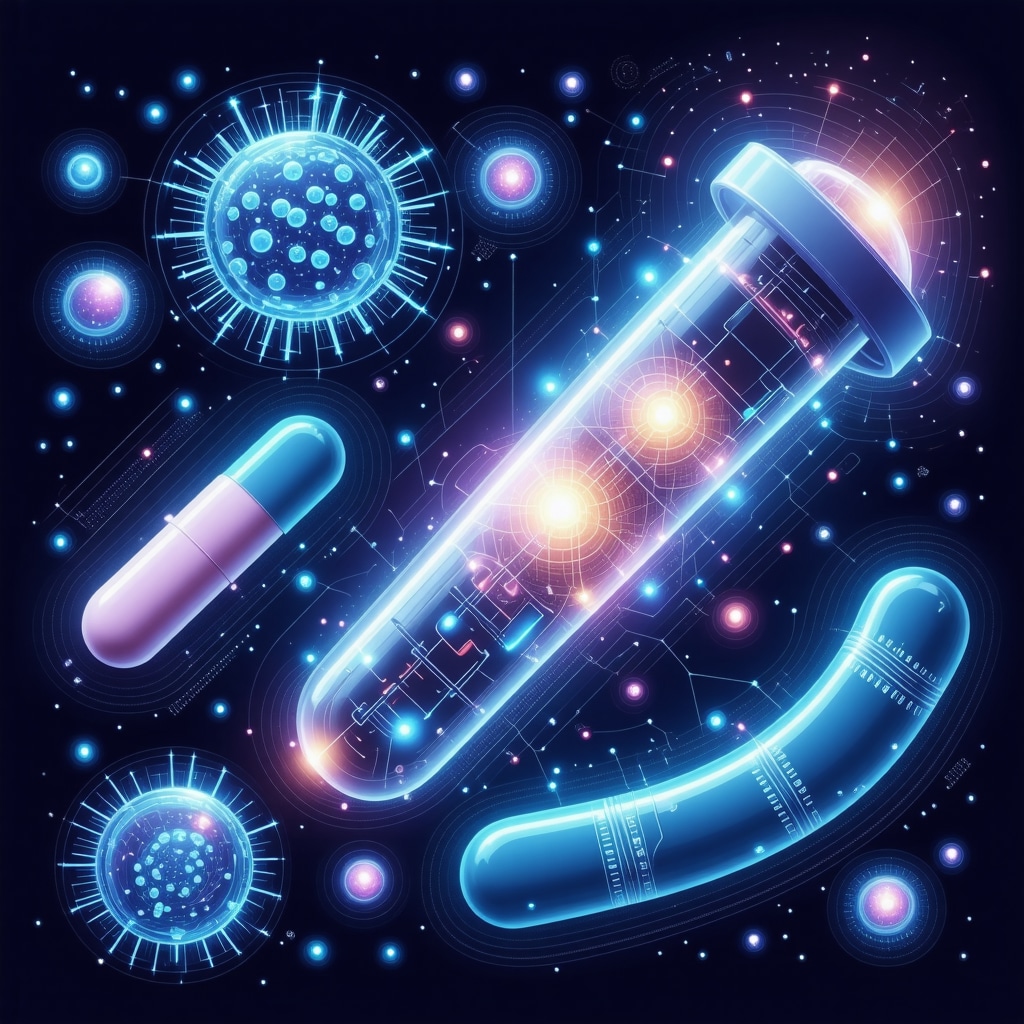 Futuristic healthcare illustration depicting personalized medicine and digital health integration