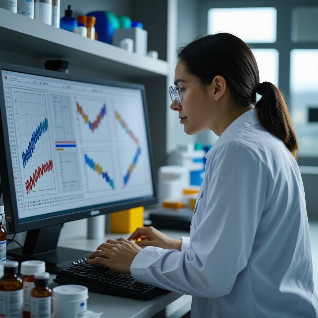 Researcher studying genetic data on a computer for personalized weight management