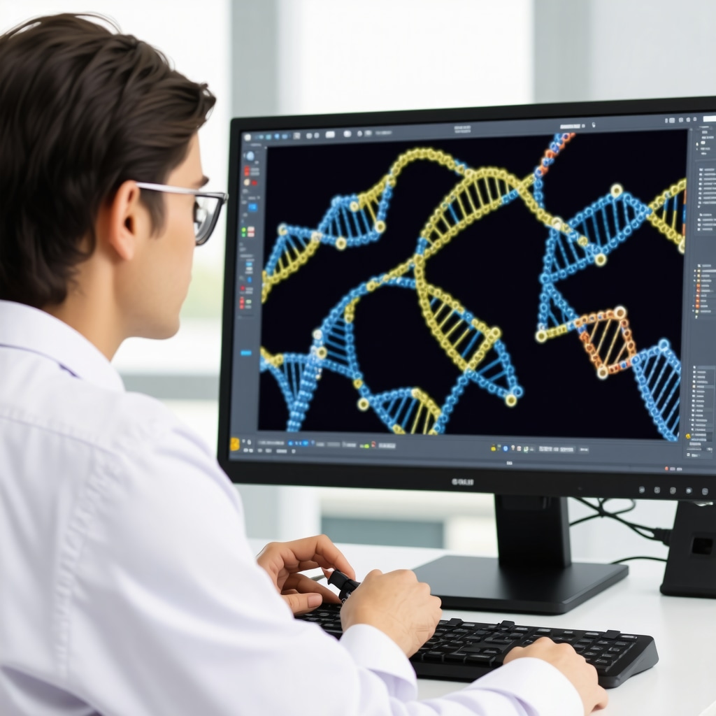 Healthcare professional analyzing genetic profile data on a computer for personalized weight management.