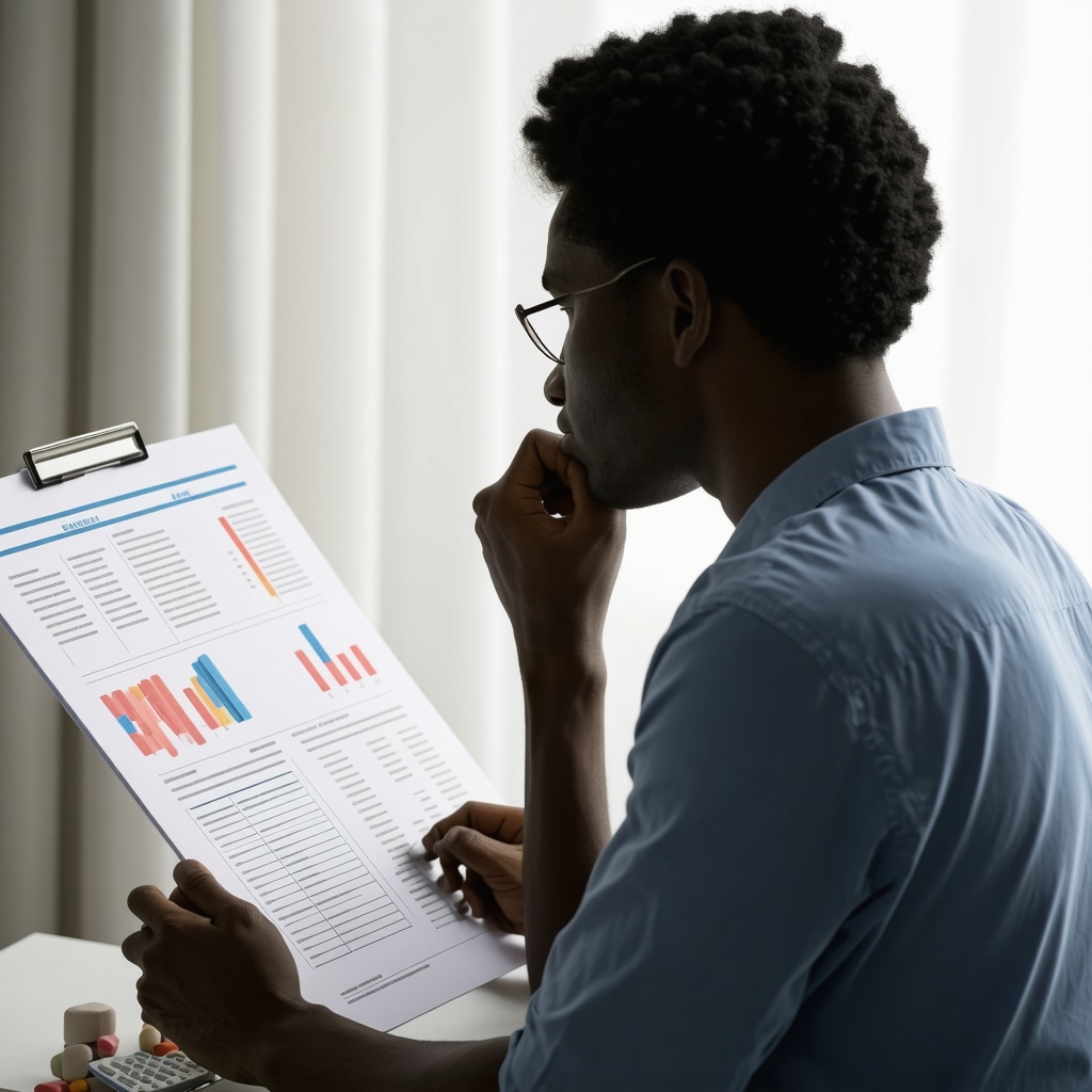 Person analyzing medical charts and medication options for weight management.