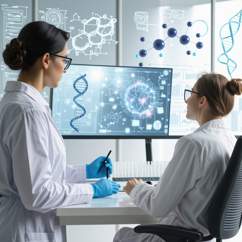 Digital illustration showing DNA strands and AI interfaces guiding personalized weight loss medication selection