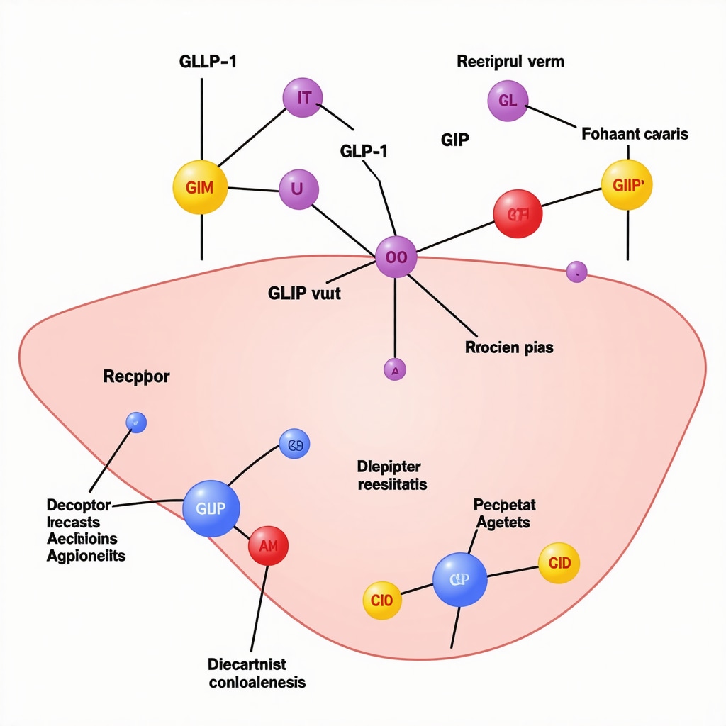 Illustration of GLP-1 and GIP receptor pathways involved in appetite regulation