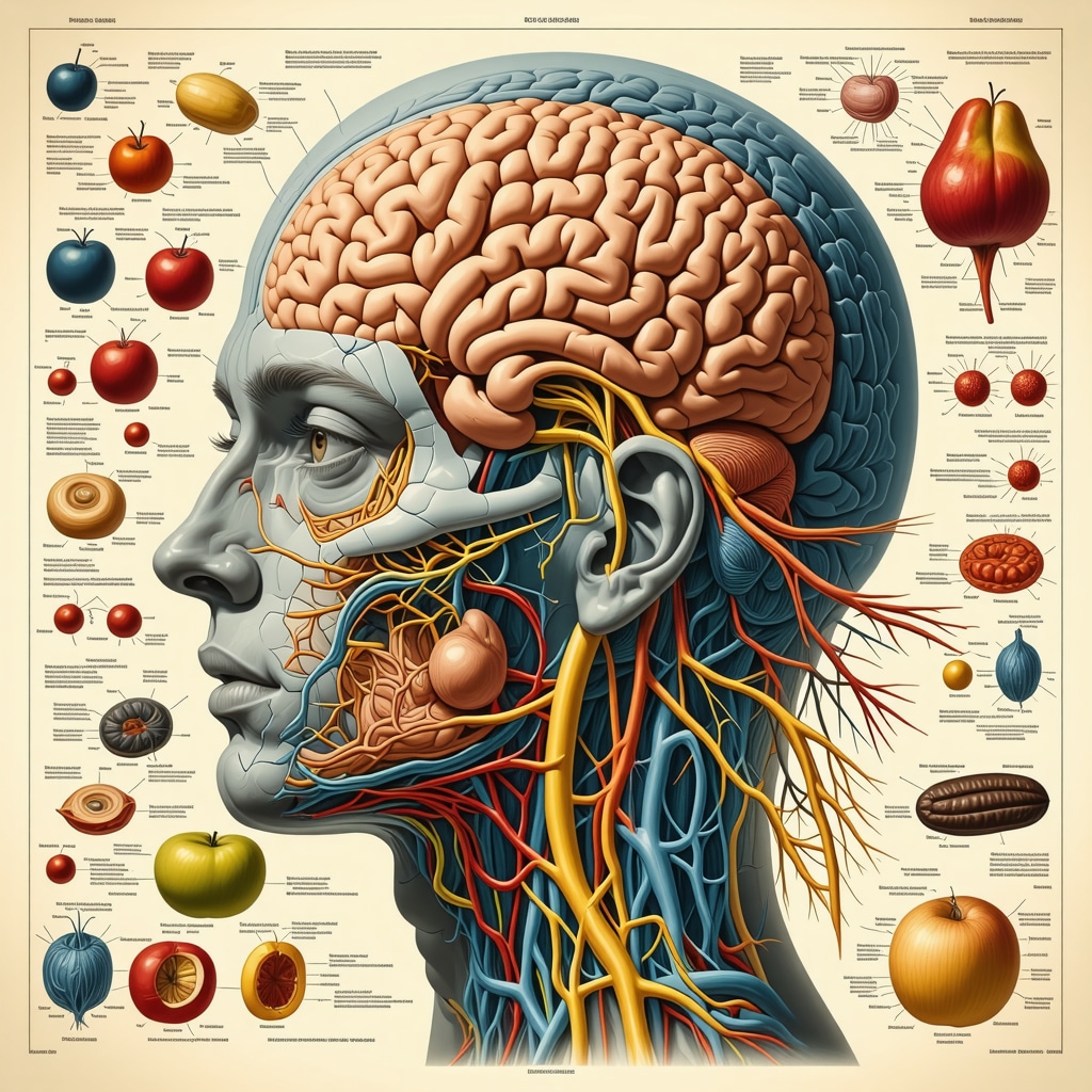 Illustration depicting neural pathways involved in appetite regulation, highlighting brain-gut connection and mental health influence.