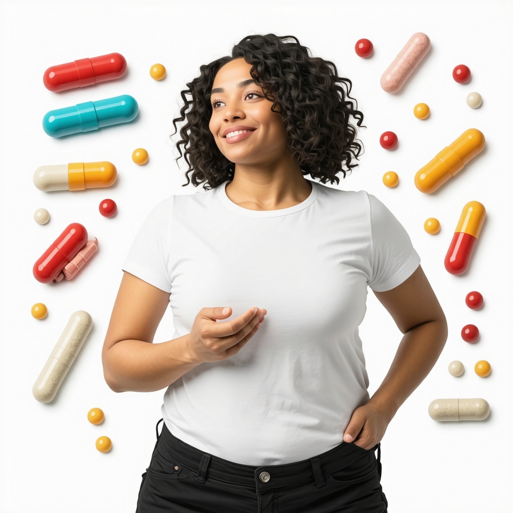 Illustration of advanced drug delivery methods like oral tablets and implantable devices for weight management.