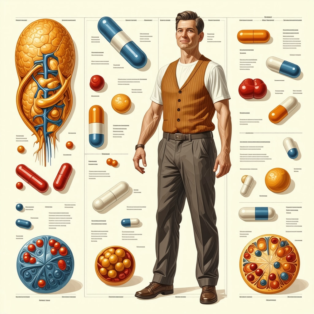A conceptual image showing DNA strands, medication, and psychological therapy symbols interconnected in a holistic weight management approach.