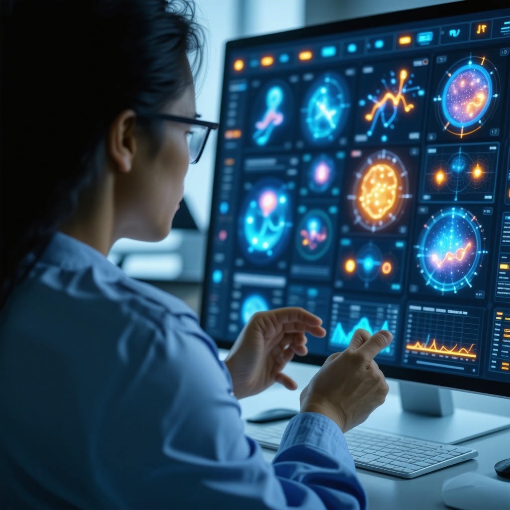 A busy professional reviewing a digital dashboard with genetic, wearable, and microbiome data for a personalized weight loss plan