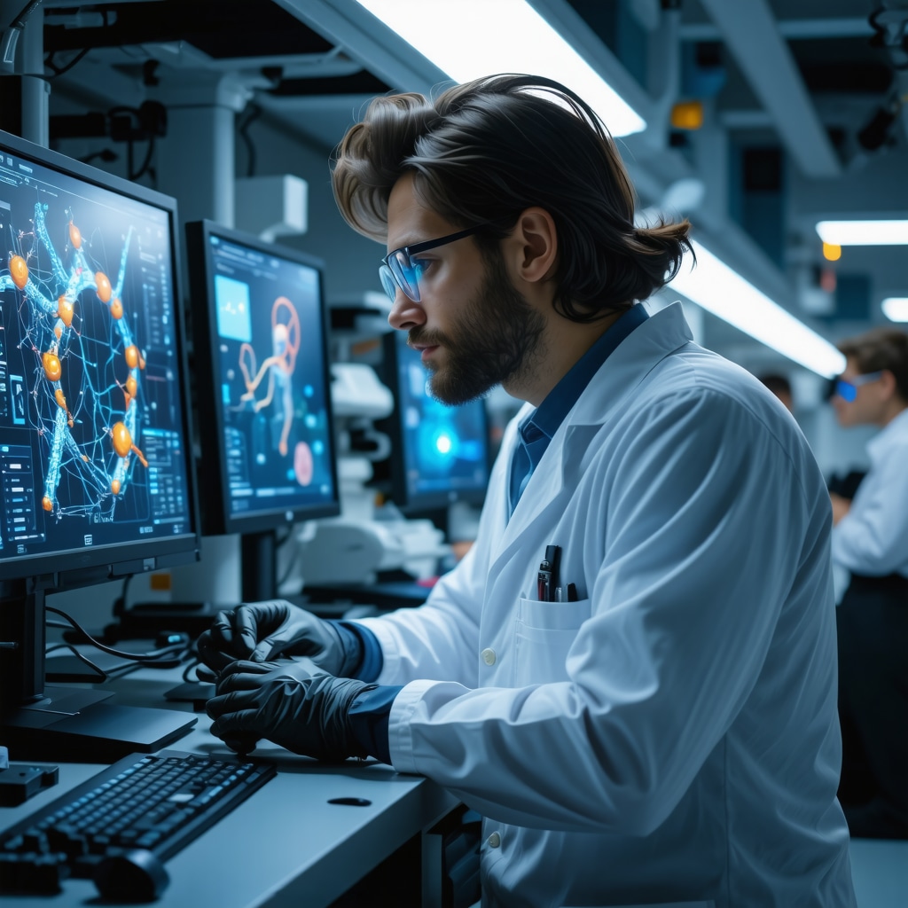 Futuristic laboratory with genetic and metabolic analysis tools for personalized weight management
