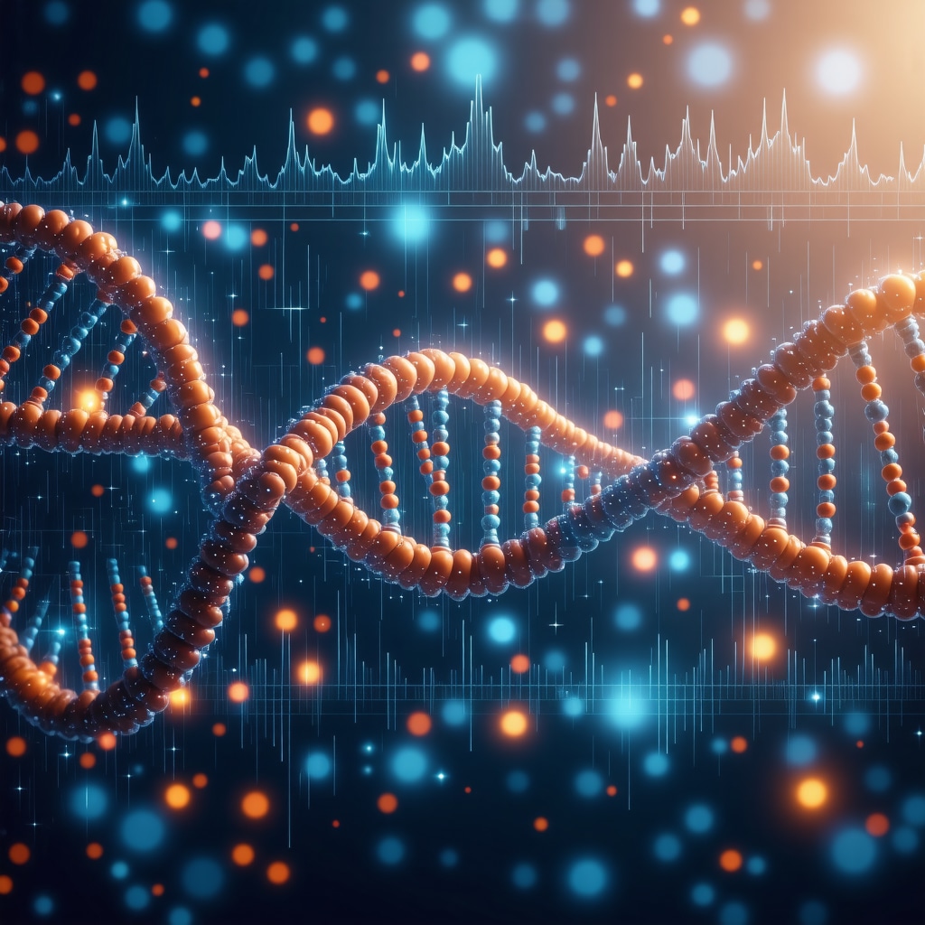 DNA helix intertwined with GLP-1 receptor and digital pharmacogenomic data charts