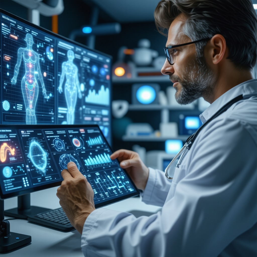 Doctor consulting patient with digital genetic and weight loss data on tablet