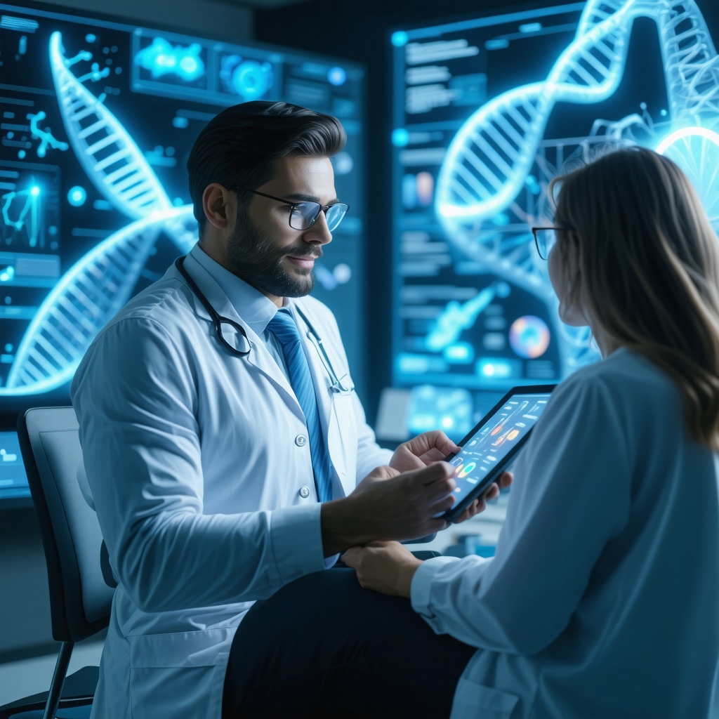 Doctor personalizing weight loss medication plan using genomic and digital health data