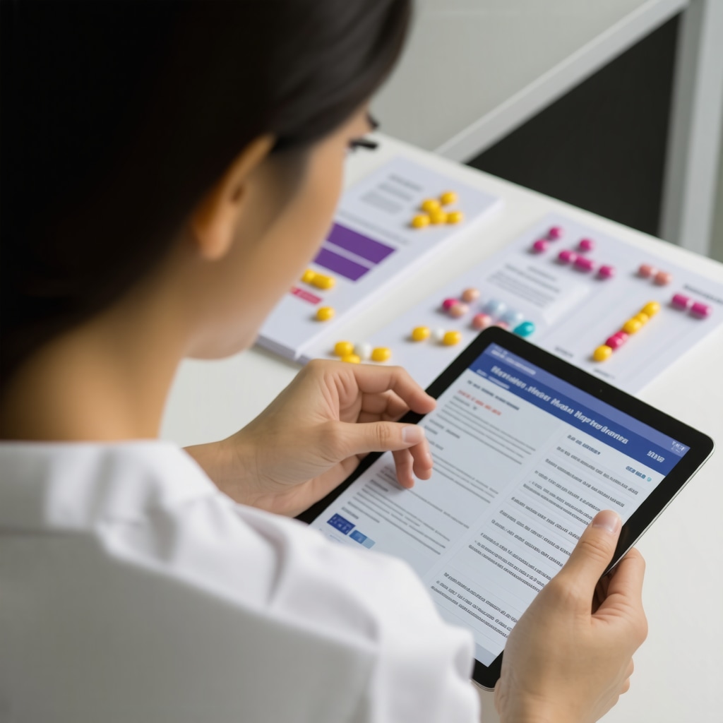 Person examining weight loss medication information on a tablet.