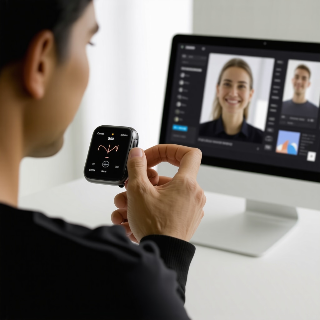 Person in virtual consultation with wearable health device