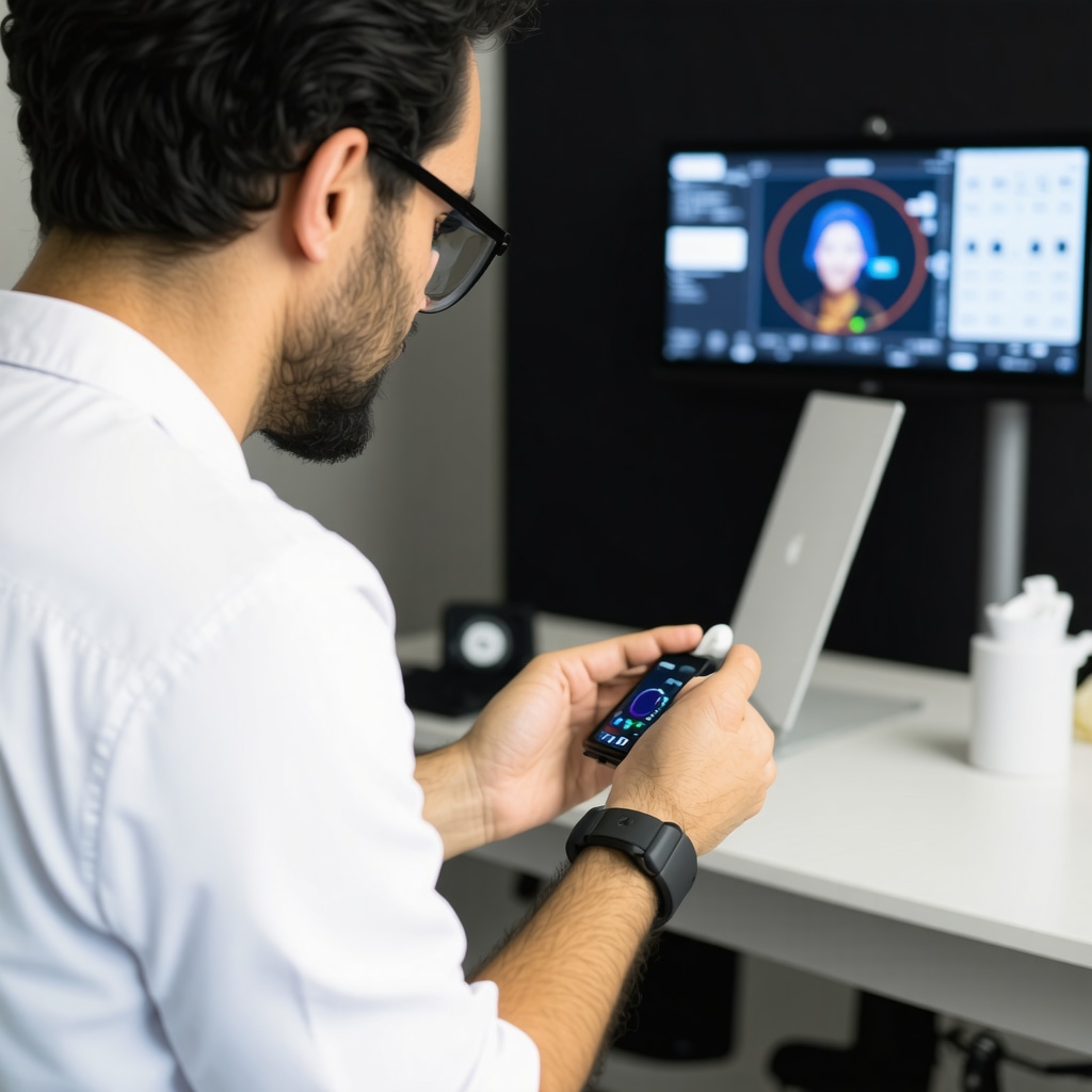 Individual using wearable health tech and video consultation for weight loss