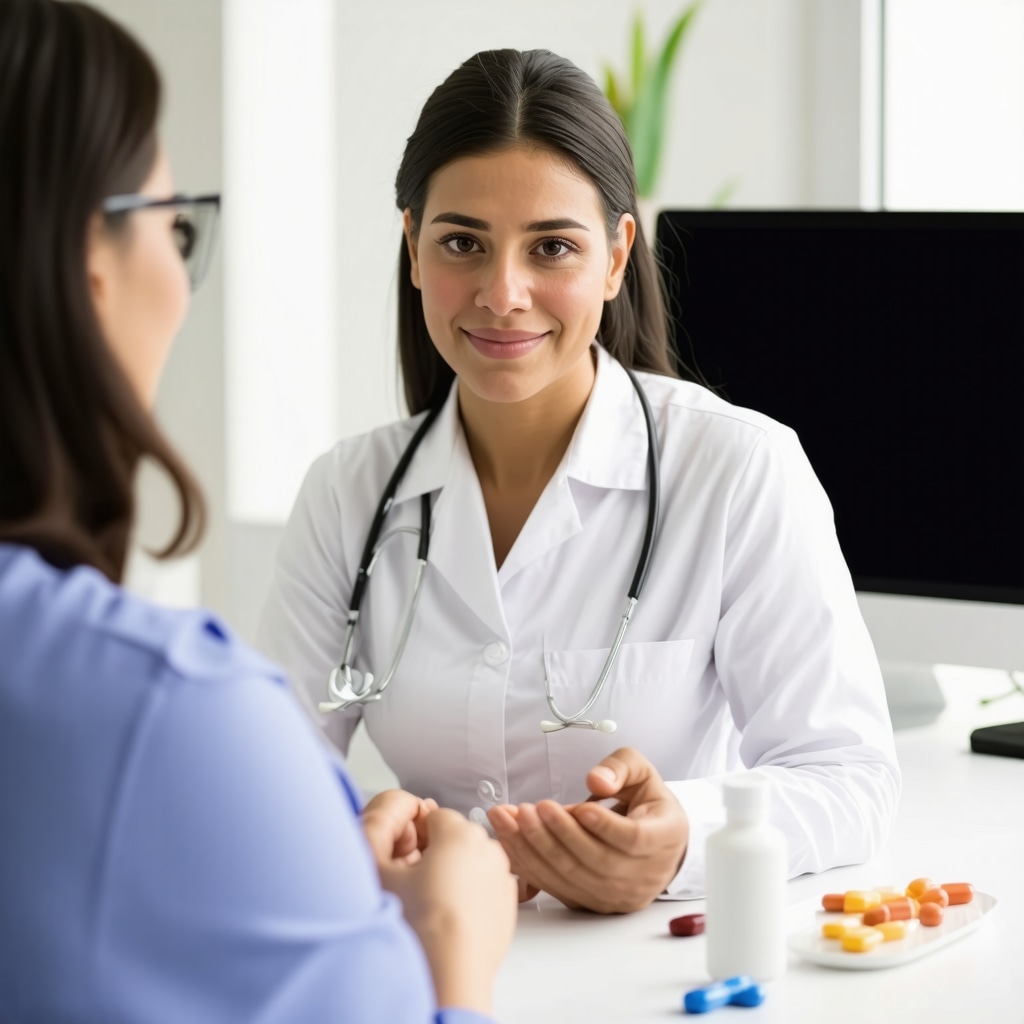 Person discussing weight loss medication options with doctor via online consultation.