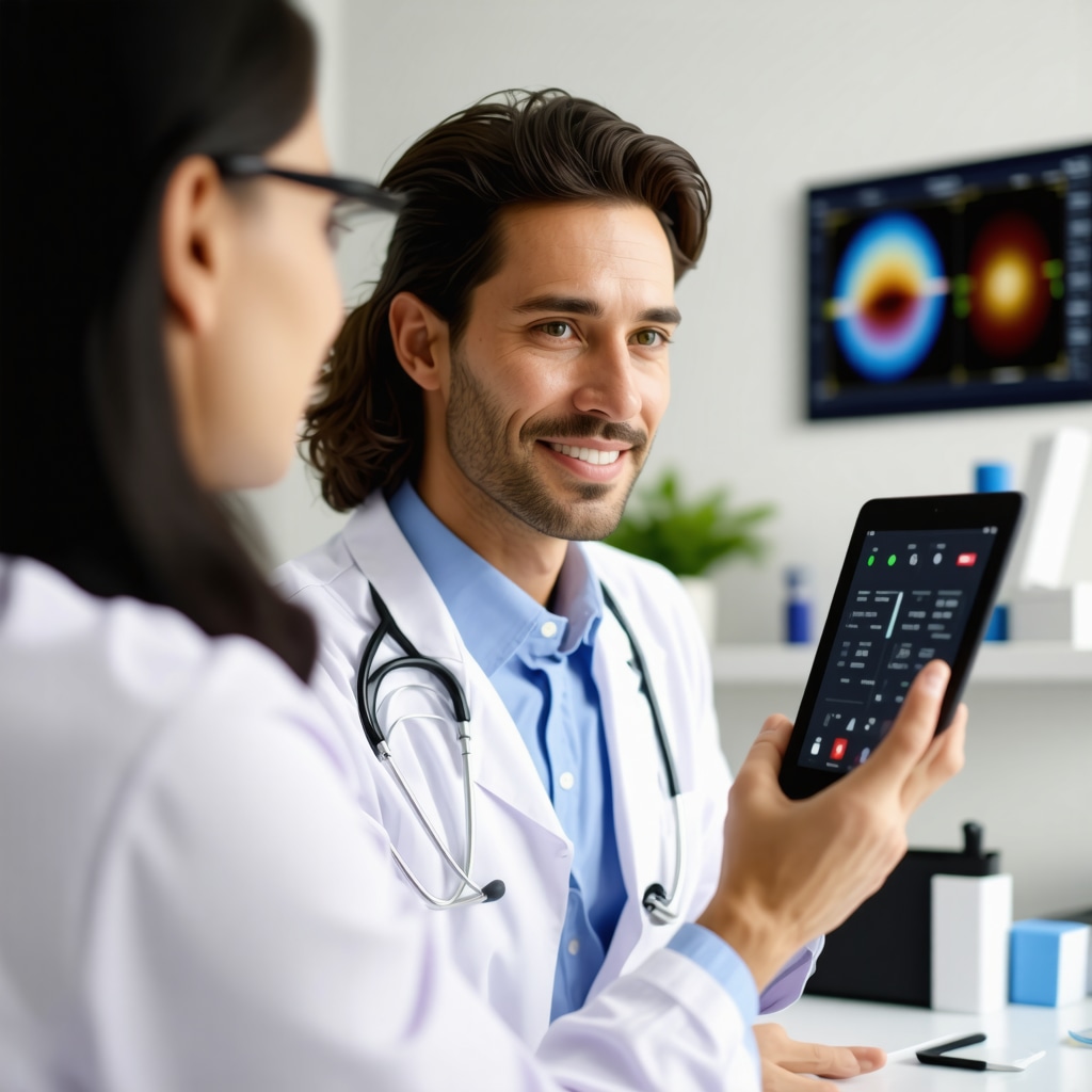 Doctor and patient discussing weight loss options through telemedicine using digital devices