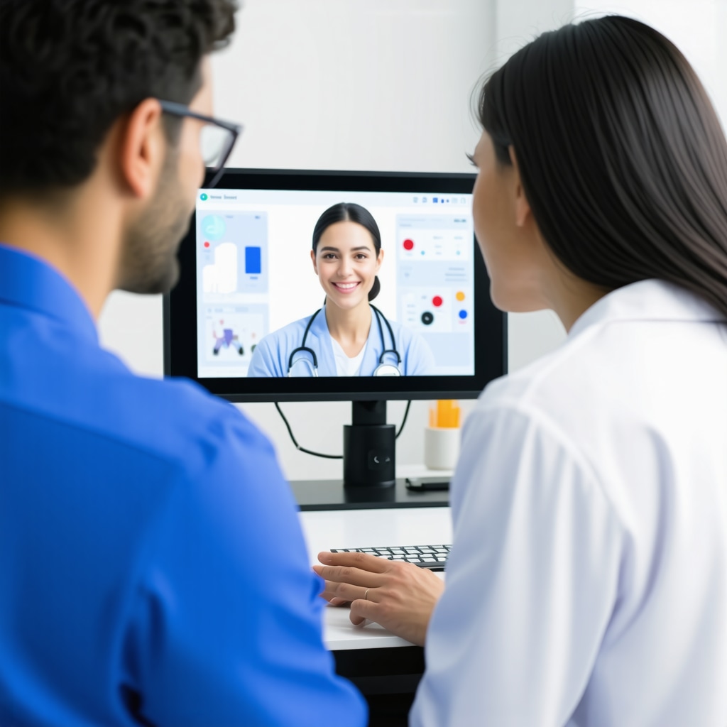 Doctor consulting with patient via telemedicine using digital health tools.