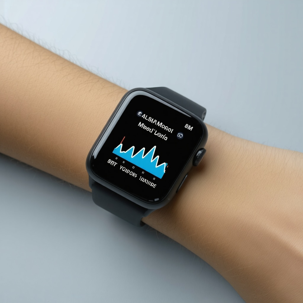 A person wearing a health monitor tracking metabolic and activity data