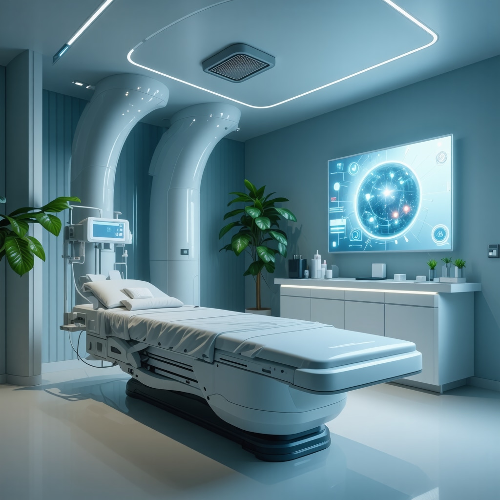 Futuristic clinic showcasing AI and smart drug delivery systems for personalized weight management
