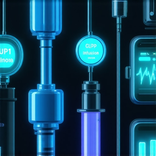 Modern medical clinic with advanced GLP-1 treatment devices and digital health monitors