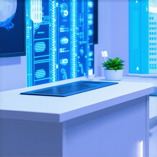 Futuristic medical clinic specializing in personalized fat loss treatments with genetic data displays