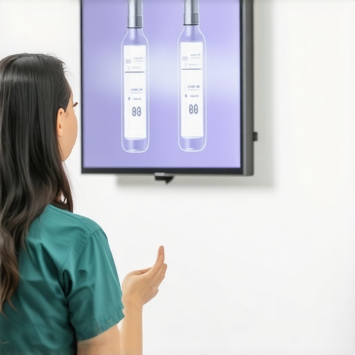 Healthcare professional discussing personalized injectable treatments with a patient in a high-tech clinic.