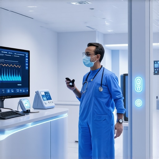 Futuristic clinic with digital health and telemedicine tools for weight management