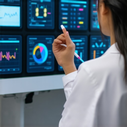 A high-tech medical consultation scene featuring digital displays and personalized health plans for weight management.