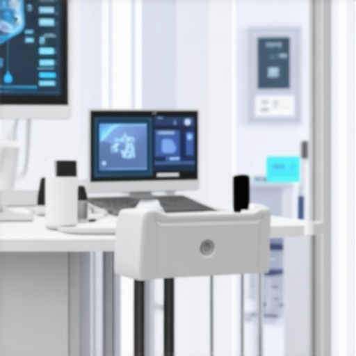 Futuristic clinic showcasing advanced obesity treatment devices and healthcare providers