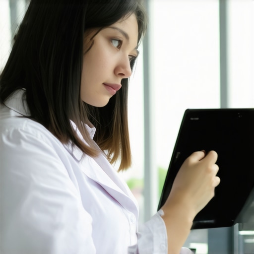 A person analyzing genetic and medical data on a digital tablet for personalized weight loss strategies.