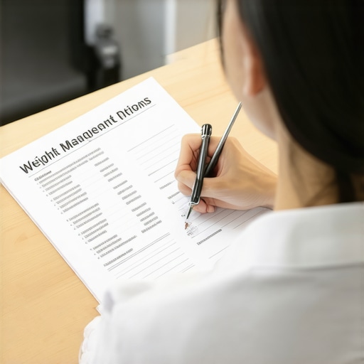Person contemplating medication and lifestyle choices for weight loss.