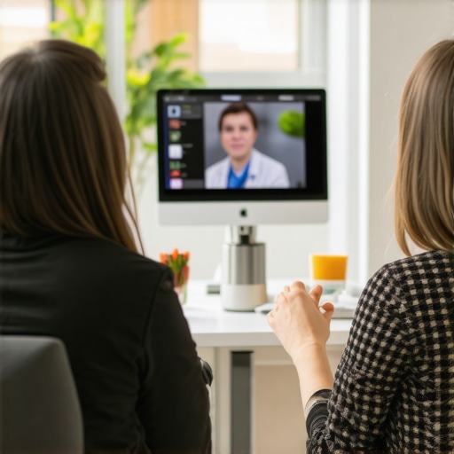 Doctor and patient discussing weight loss options via telehealth with digital tools.