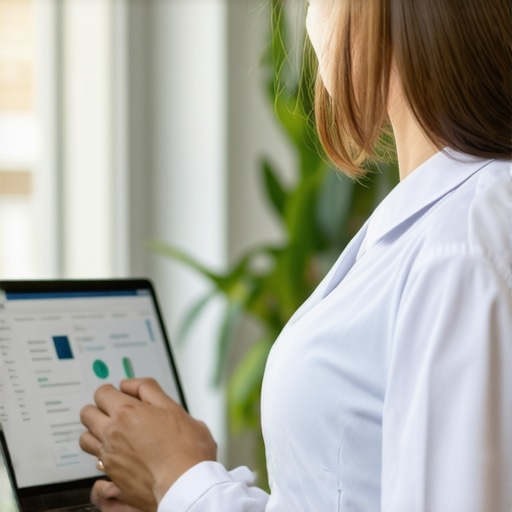Doctor conducting telemedicine consultation for weight management using laptop in modern clinic