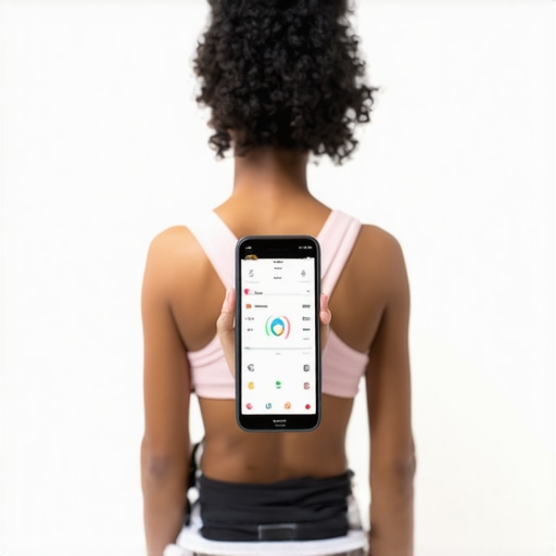 Person using smart scale and fitness app to monitor body composition and activity levels.