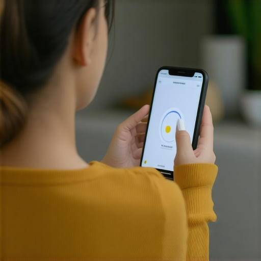 Person monitoring weight loss via mobile app.