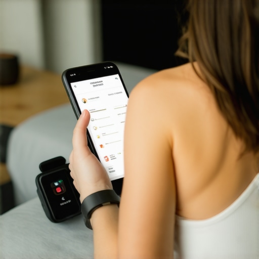 Digital tools for weight loss maintenance Person monitoring health metrics on smartphone with fitness tracker