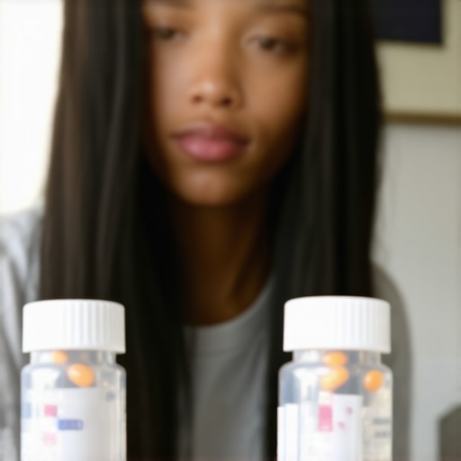 Person having an online consultation with a doctor about weight loss drugs, with medication bottles visible.